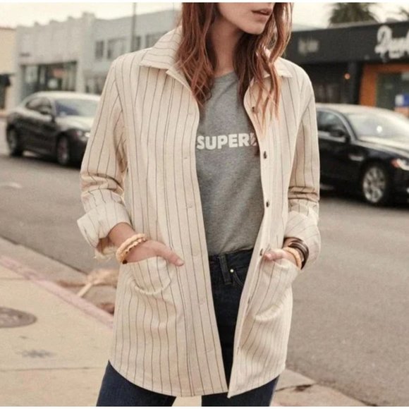 Sezane Jackets & Blazers - RARE NWT Sezane Will Jacket in Ecru/Blue Stripes beige SZ S BUST42